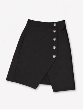 Maje Black Asymmetrical Mini Skirt with Silver Buttons